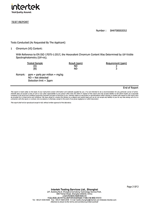 REACH 242-item test report and hexavalent chromium certification for Sing-Rui leather-faced split leather